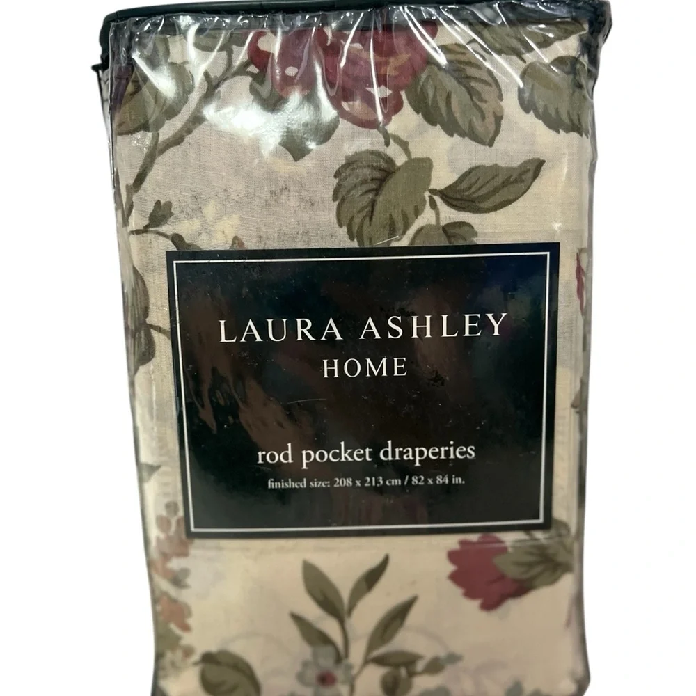 2 Panels Laura Ashley Glenmore Rod Pocket Drapes Burgundy Roses 84x40 New